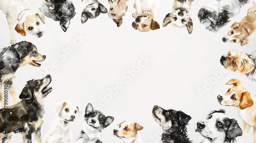 Collection of diverse dogs on a white background.