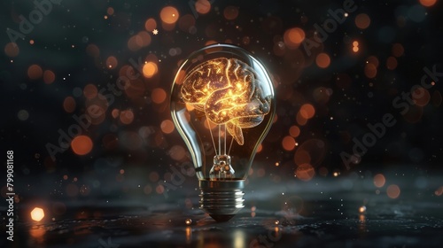 Creative inspiration concept, light bulb with brain icon inside metaphor for good idea, solution thinking answer, power of pendulum think effect others  photo