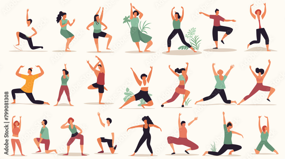 People doing yoga flat vector illustrations set. Ma