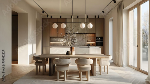 elegant dining room with sculptural dining chairs, featuring a wood and transparent background ador photo