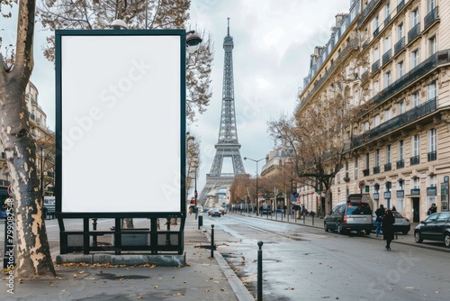 Fototapeta Naklejka Na Ścianę i Meble -  Empty Vertical space advertisement billboard for Olympic Games in Paris on summer, Mockup billboard