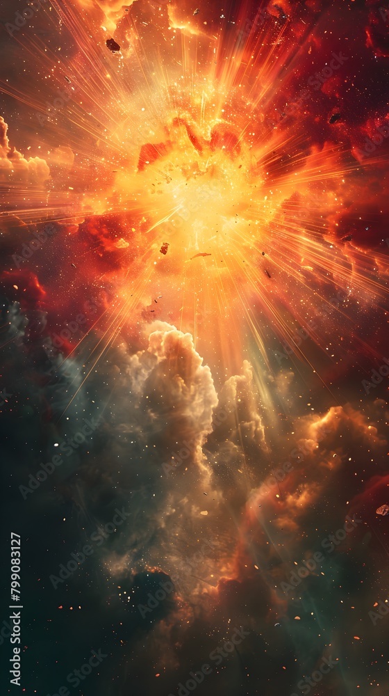 Bright Beams of Light Radiating Outward in an Explosive Cosmic Backdrop for Powerful Visual Narratives Bright Beams of Light Radiating Outward in an Explosive Cosmic Backdrop for Powerful Visual Narratives