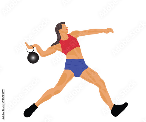 Woman throwing a dumbbell. Female athlete player long throwing game Isolated on white background. editable vector EPS available