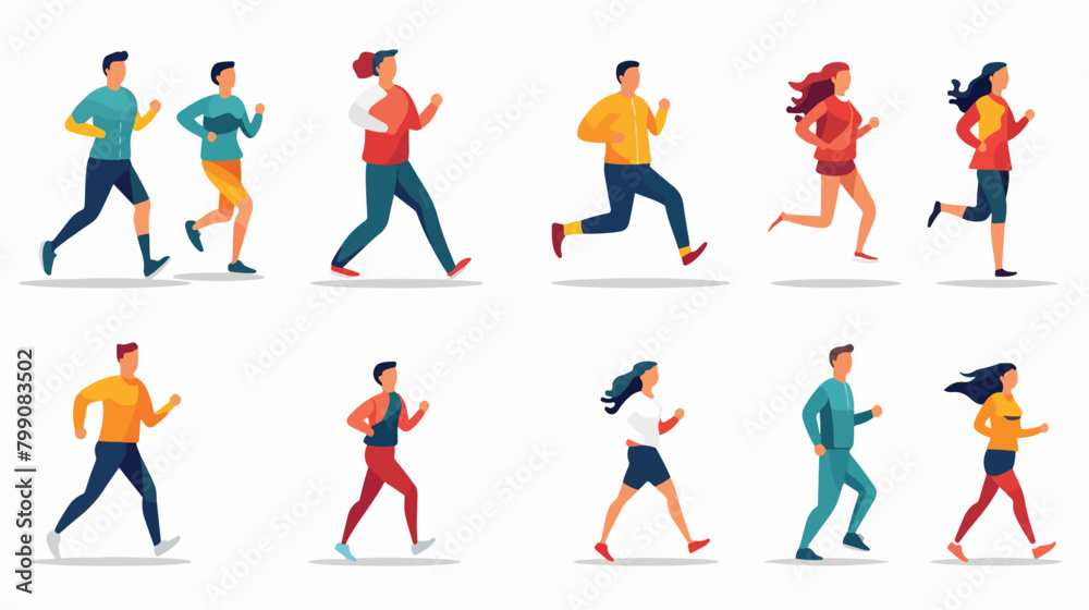 People jogging set. Active healthy joggers. Men wom