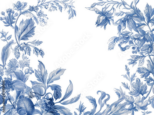 Elegant blue floral patterns on white background photo