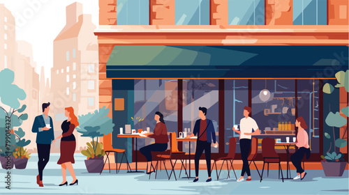 People outdoor at small urban street vector flat il photo