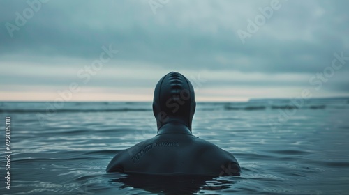 Freediver in wetsuit neoprene swim in the sea  photo