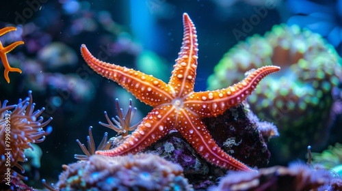 Fromia seastar in coral reef aquarium tank is one of the most amazing living decorations