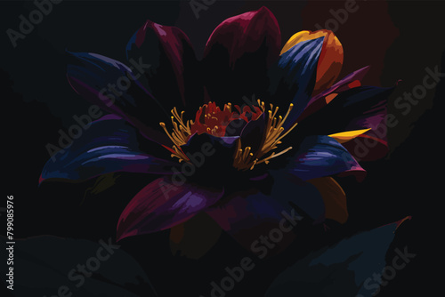 illustration of realistic purple flower on black background