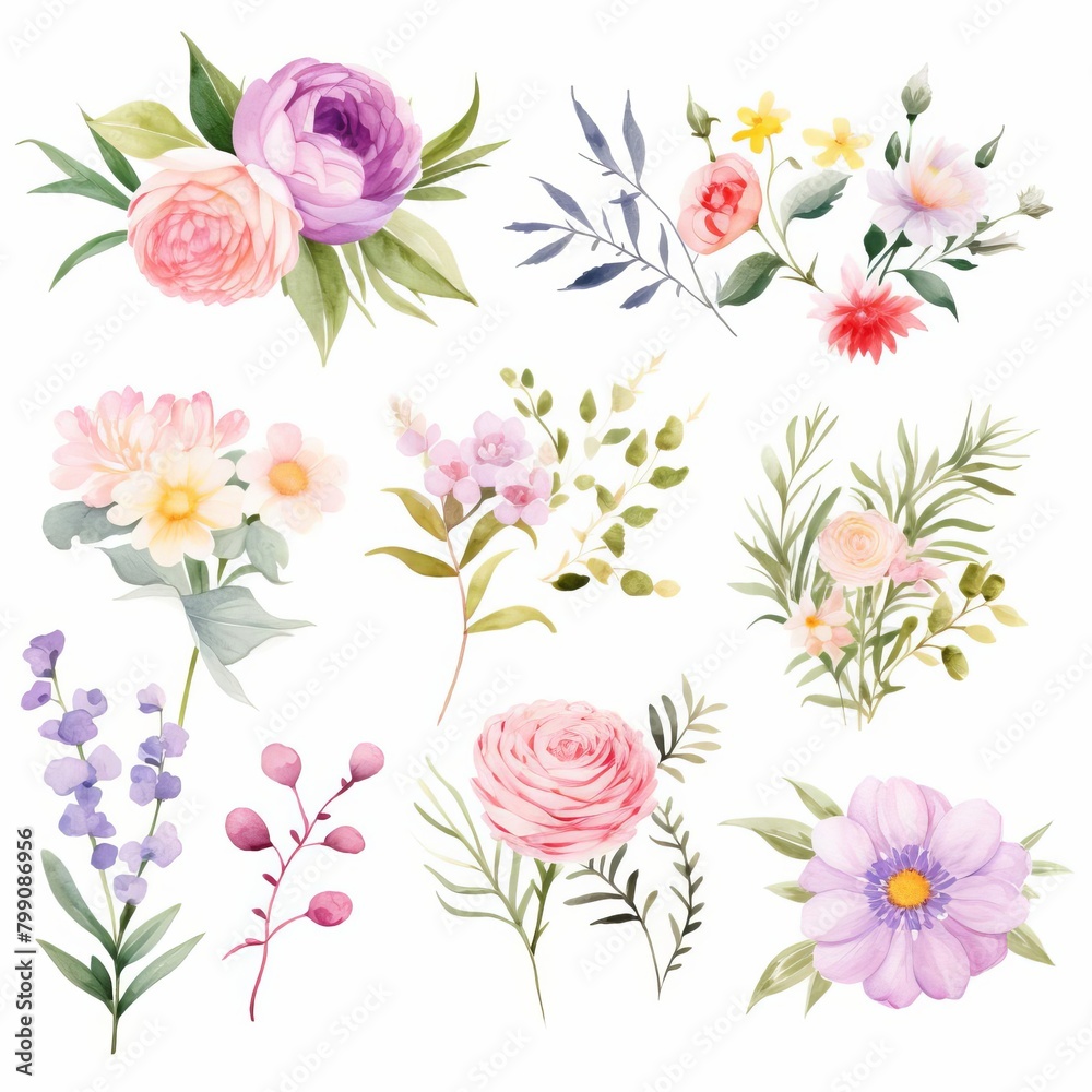 floral bouquets watercolor, lush floral bouquets watercolor