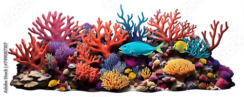  Colorful coral reef  isolated on white background  cut out 