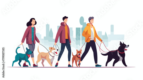 People walking with his dogs of different breeds. C