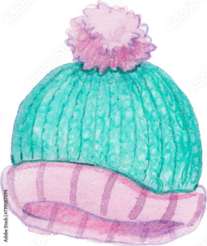 pink hat wool watercolor png (ID: 799087594)