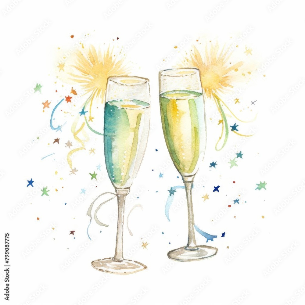 New Year champagne watercolor, sparkling New Year champagne watercolor New Year champagne watercolor, sparkling New Year champagne watercolor
