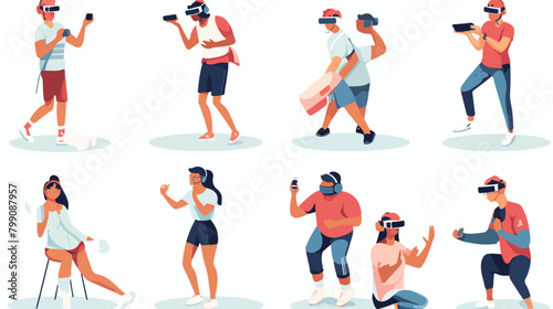 People wearing virtual glasses flat vector illustra