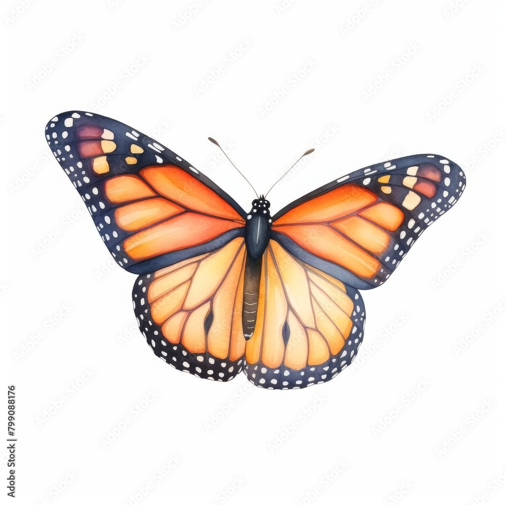 Fototapeta premium monarch butterfly watercolor, vibrant monarch butterfly watercolor