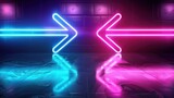 Abstract background of arrows facing each other to leave or enter a room in neon colors