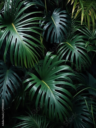 Tropical Monstera leaves background  Tropical green leaves of palm tree in the rainforest.