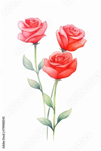 Valentine roses watercolor, red Valentine roses watercolor