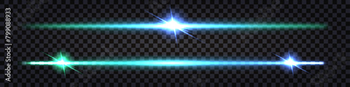 Neon laser beams with glowing light effect, Teal blue stick lines, thunder bolt shine flash. Synthwave desugn isolated vector on transparent background