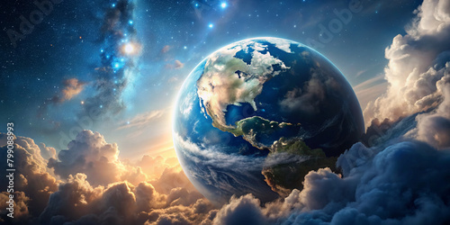 planet earth globe clouds and space background.