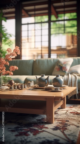 A Living Room Filled With Furniture and Flowers. Generative AI.