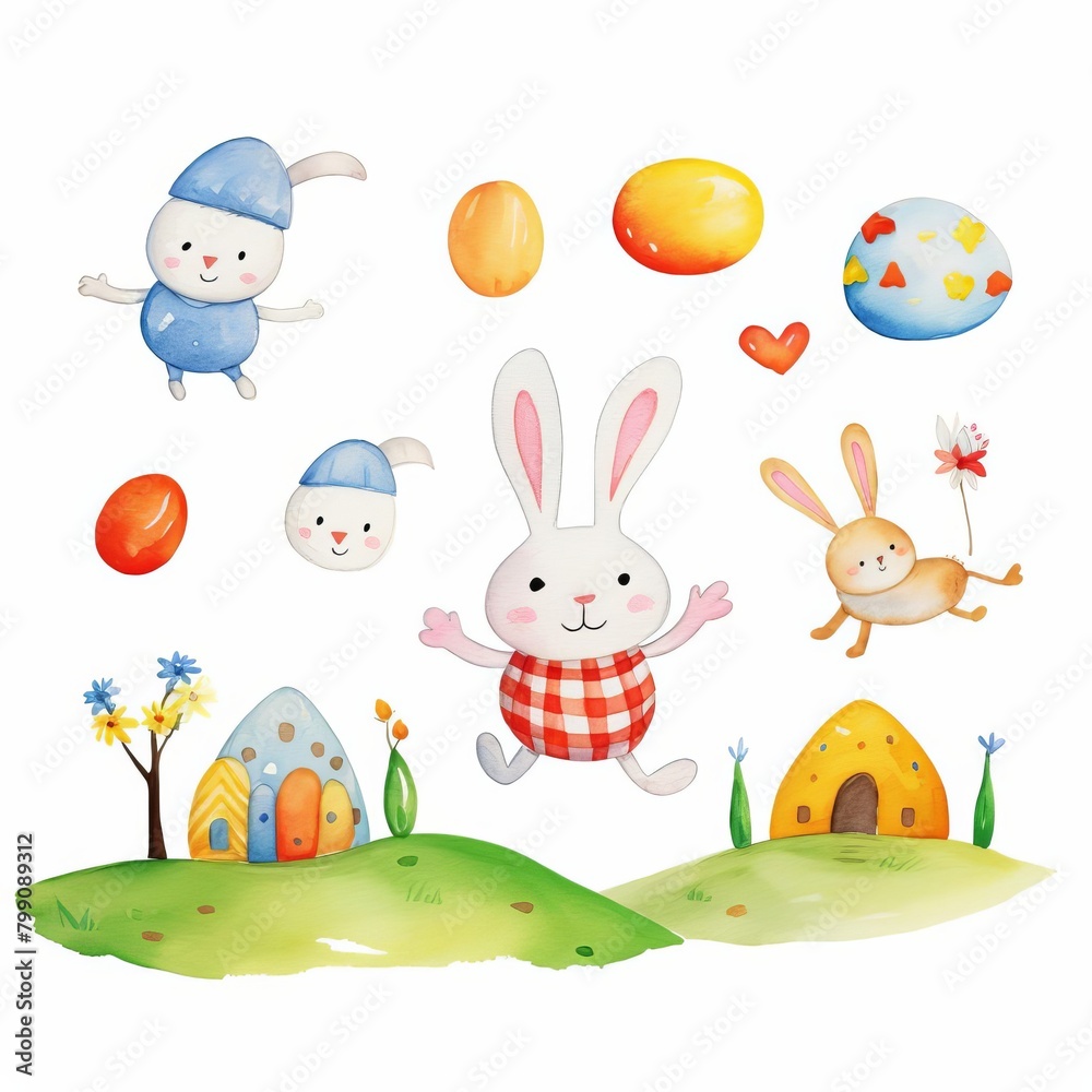 Fototapeta premium Easter games watercolor, fun Easter games watercolor