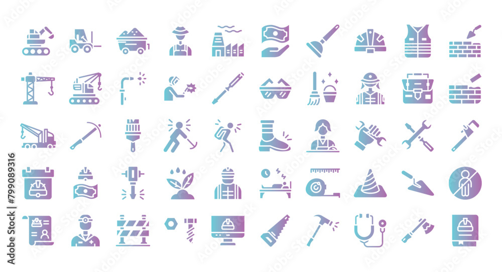 Fototapeta premium Labor Day Icons Bundle.Flat gradient icons style. Vector illustration.