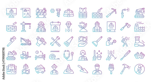 Labor Day Icons Bundle.Gradient outline icons style. Vector illustration.
