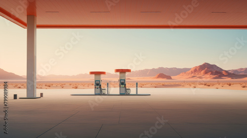 A Gas Station in the Middle of a Desert. Generative AI. photo