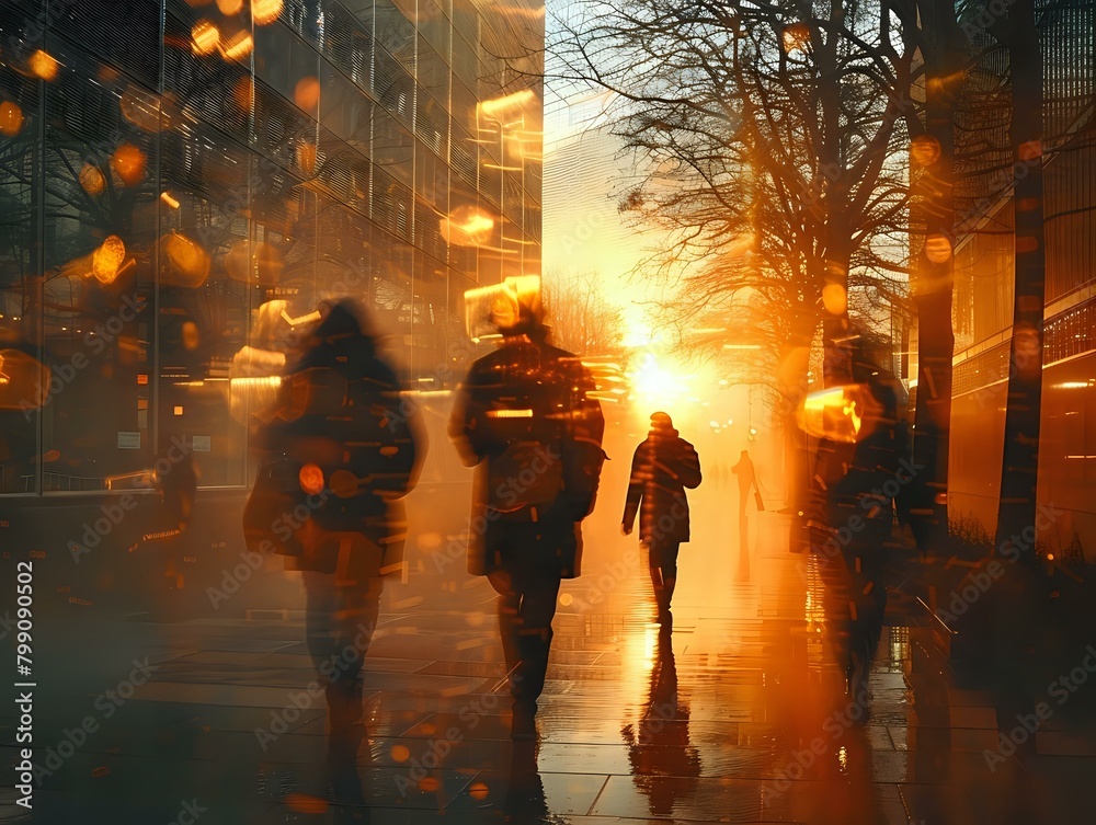 Sunset Haste: Blurred Figures in a Contemporary Workspace Sunset Haste: Blurred Figures in a Contemporary Workspace