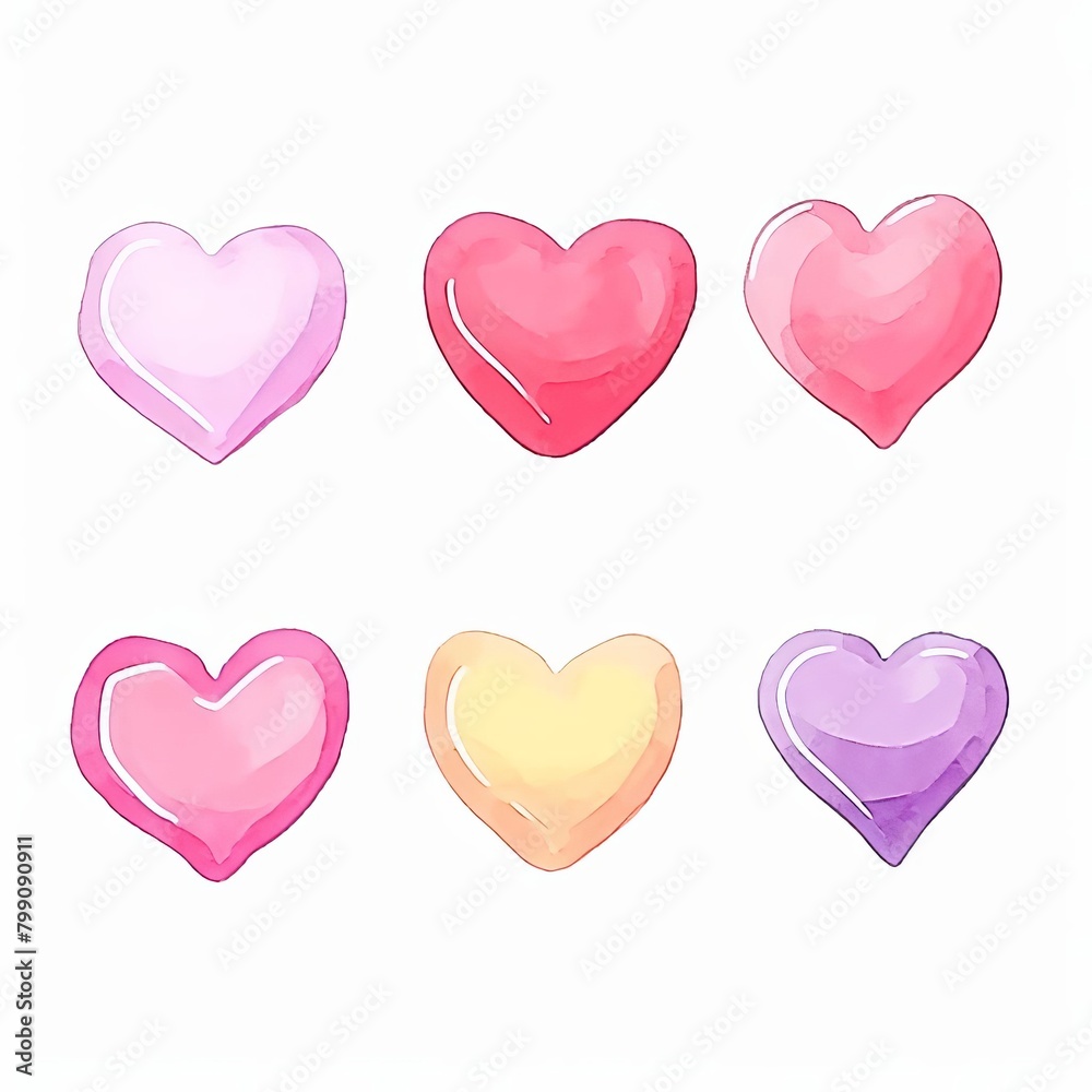 Valentine hearts watercolor, colorful Valentine hearts watercolor