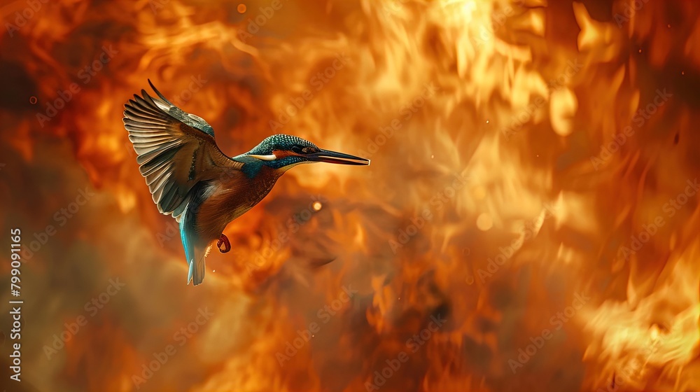 Kingfisher's Fiery Dive: A Splash in the Flames. Kingfisher's Fiery Dive: A Splash in the Flames.
