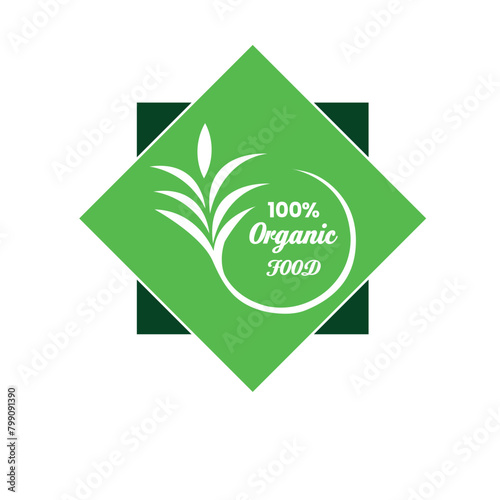 100% organic quality food labels set in ribbon style