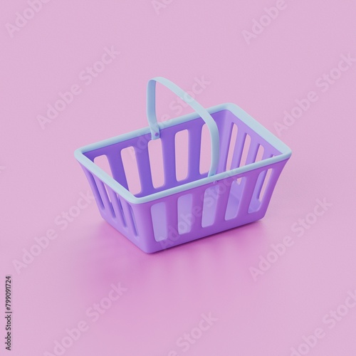 purple shopping basket 3d icon on pink pastel background (ID: 799091724)