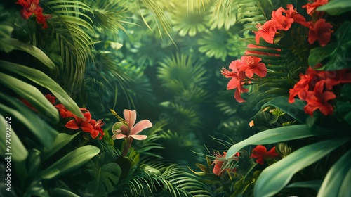 Tropical forest with beutiful flowers photo