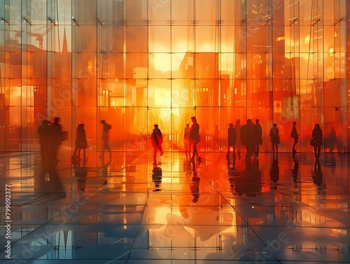 Urban Haste: Silhouetted Figures in a Modern Corporate Environment