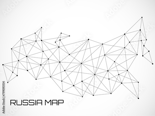 Abstract Russia map of line and point. Geometric structure, polygonal network