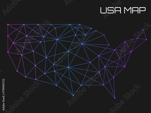Abstract Usa map of line and point. Geometric structure, polygonal network