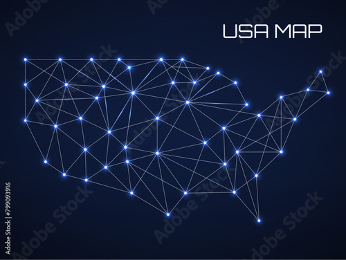Abstract Usa map of line and point. Geometric structure, polygonal network