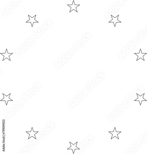 Stars of various sizes arranged in circle. Design element - Star circle vector. Black star shape. Vector illustration