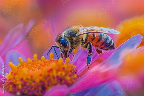 bee on colorful flower petals, macro   © pcperle