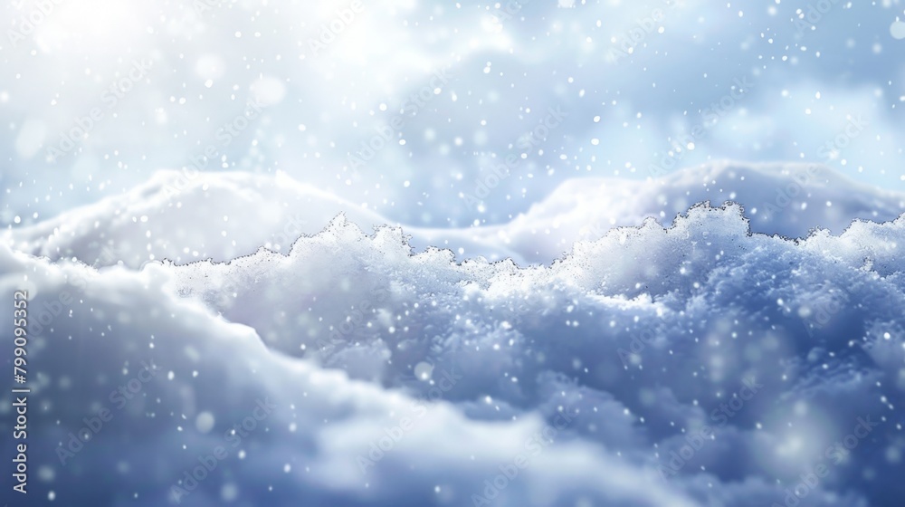 Snowy background with falling snowflakes under a blue sky Snowy background with falling snowflakes under a blue sky