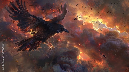 Raven's Flight Through Inferno: Mystique Meets Fire.