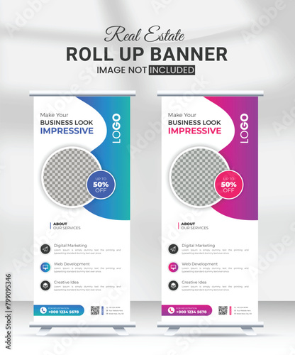 Modern eye caching corporate business rollup banner design with multiple trendy gradient colors design vector bundle template