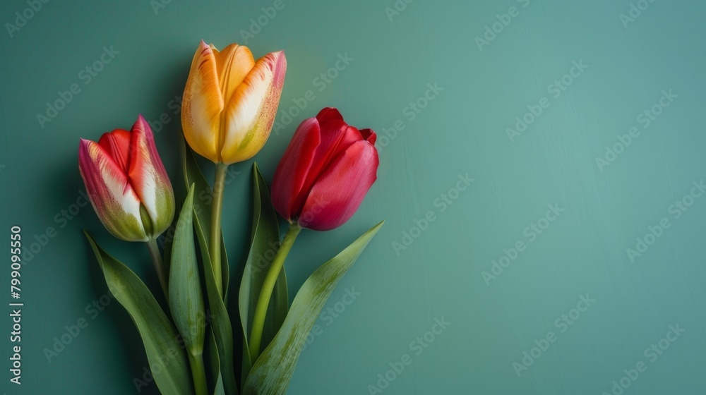 Three tulips on table