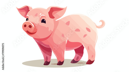Pink pig or piglet isolated on white background. Po
