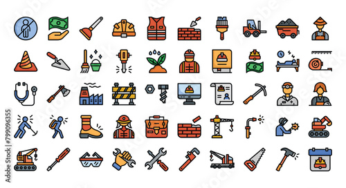 Labor Day Icons Bundle.Filled outline icons style. Vector illustration.
