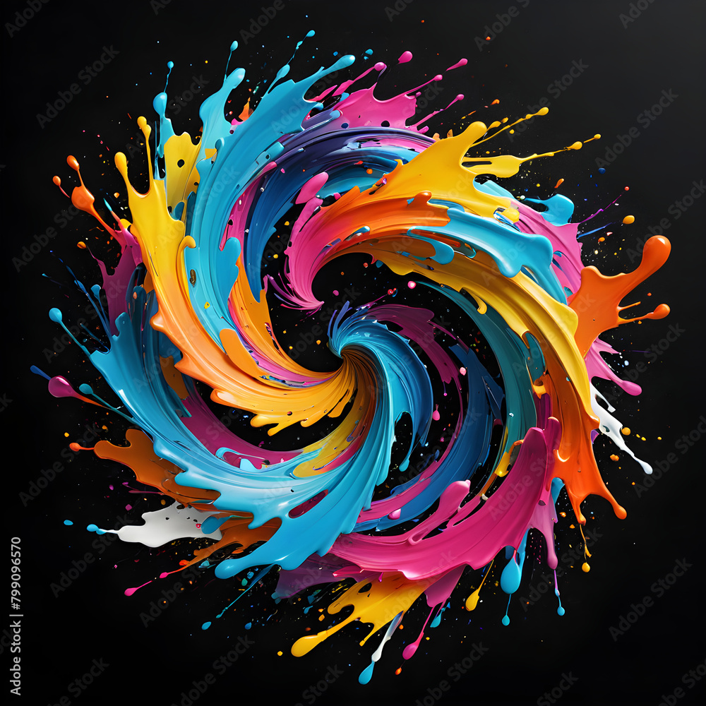 Vibrant Abstract Ink Swirls on Black Background