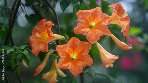 Orange flowers bloom on tree